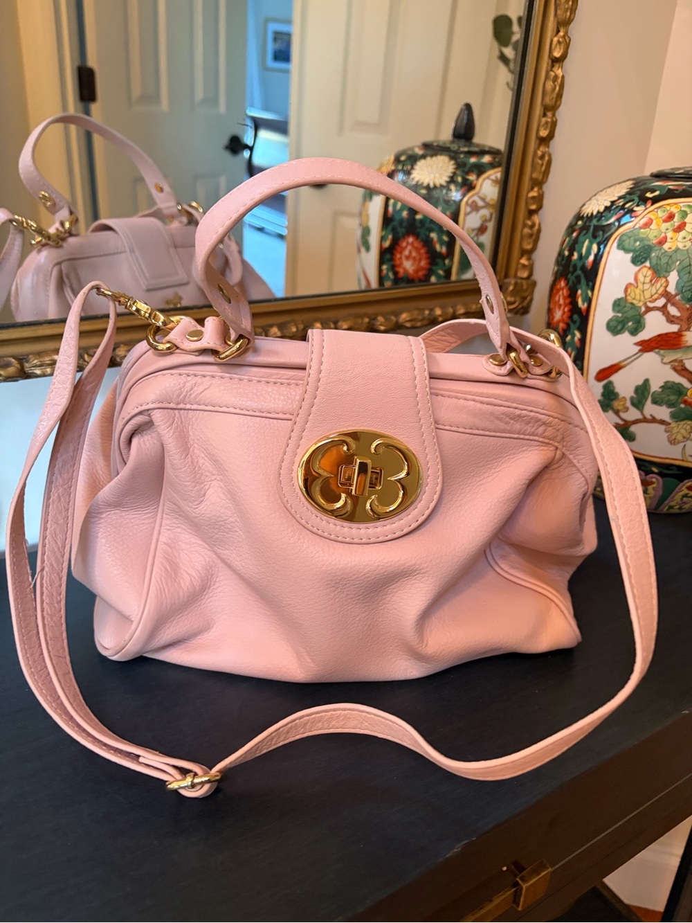 Emma Fox Blush Pink Leather Shoulder Satchel with Gold Accent NEW!
